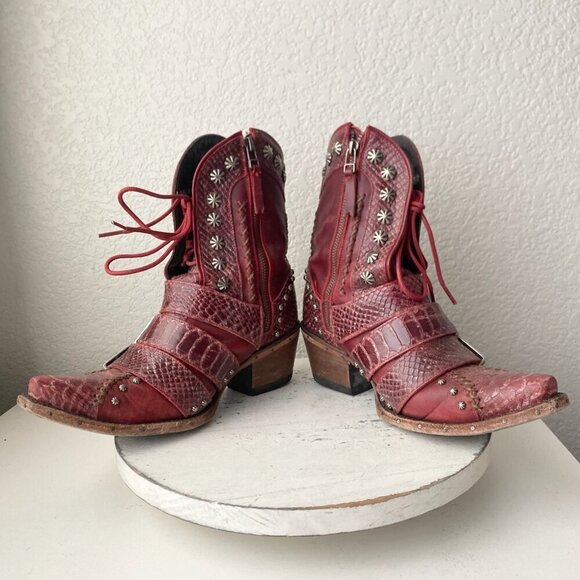 Lane SHOWDOWN Womens Cowboy Boots 7.5 Red Short Western Cowgirl Lace-up Booties - Picture 7 of 11